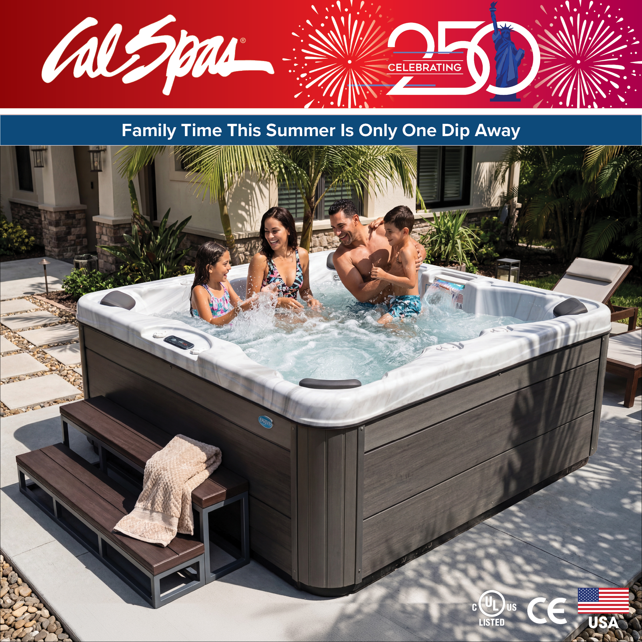 Calspas hot tub being used in a family setting - Medford